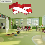 Led Cartoon Plane Flush Mount Ceiling Light With Acrylic Shade - Red Pink And Blue