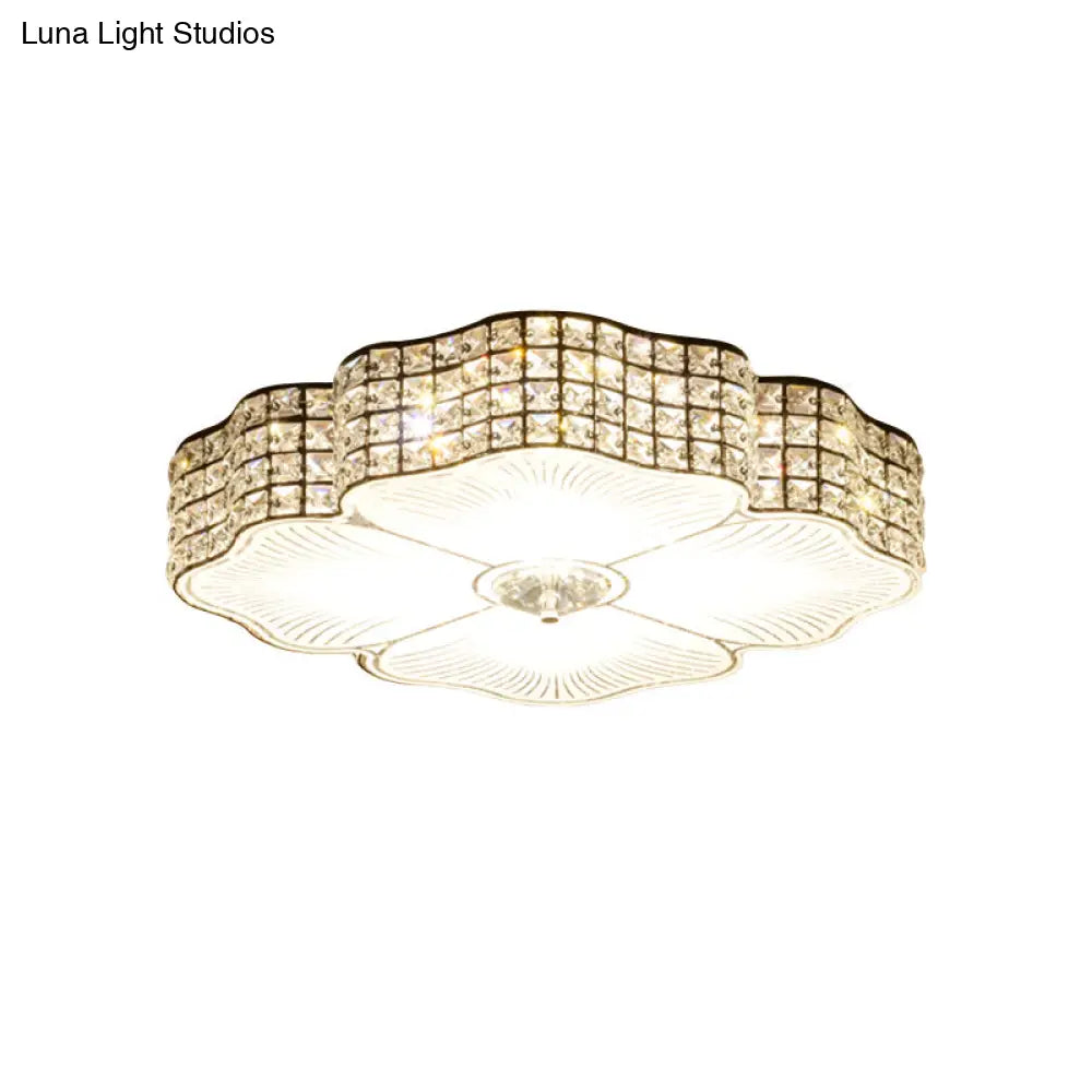 Led Ceiling Flush Light: Contemporary Crystal - Encrusted Shade With Black Flower Design