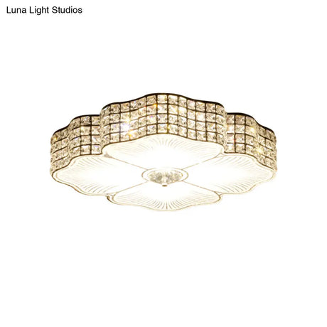 Led Ceiling Flush Light: Contemporary Crystal - Encrusted Shade With Black Flower Design