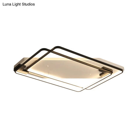 Led Ceiling Light Fixture - Modern Black - White Aluminum Overlapping Rectangle Flush Mount For