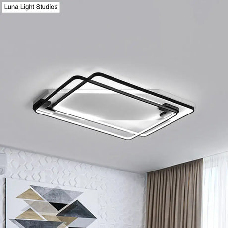 Led Ceiling Light Fixture - Modern Black - White Aluminum Overlapping Rectangle Flush Mount For