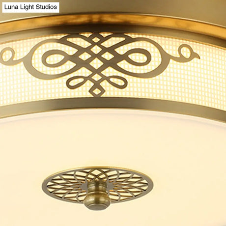 Led Ceiling Light With Brass Finish - Traditional Metallic Round Flushmount In Multiple Sizes