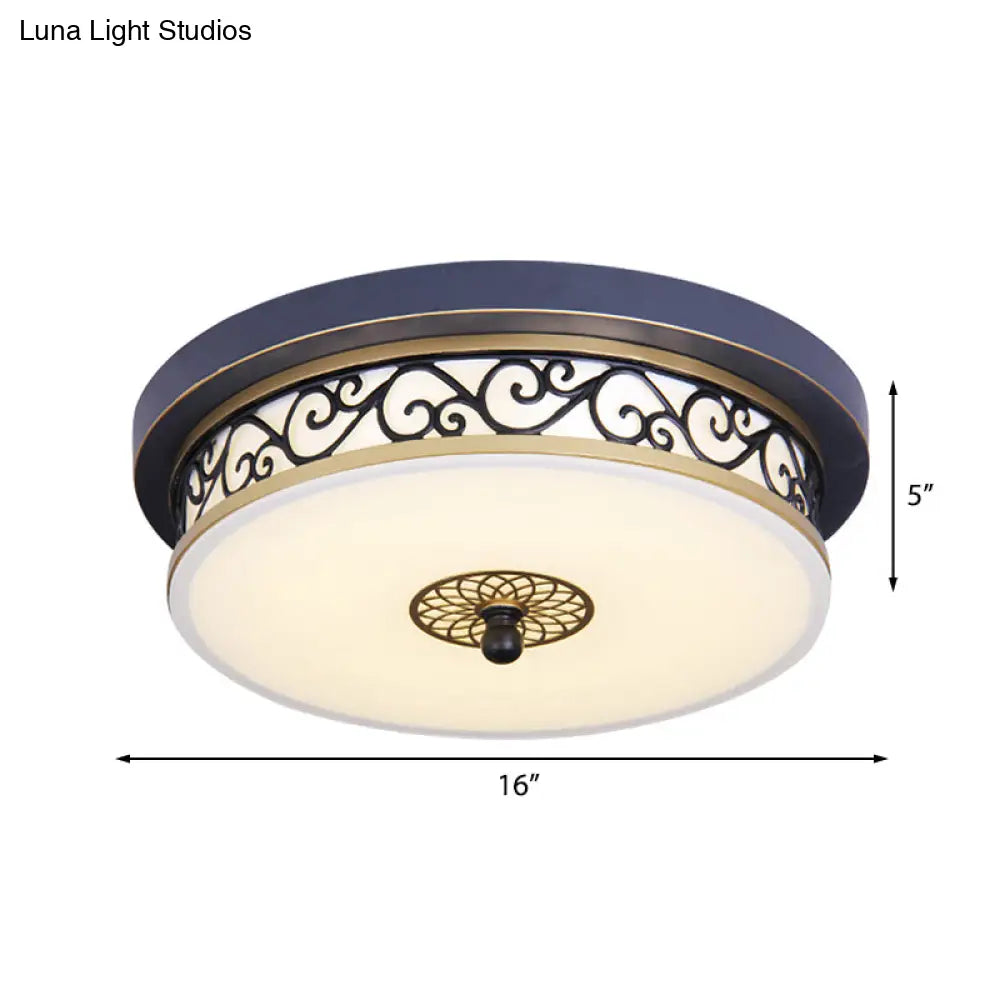Led Ceiling Light With Frosted Drum Shade In White/Warm Classic White Flush Mount For Living Room