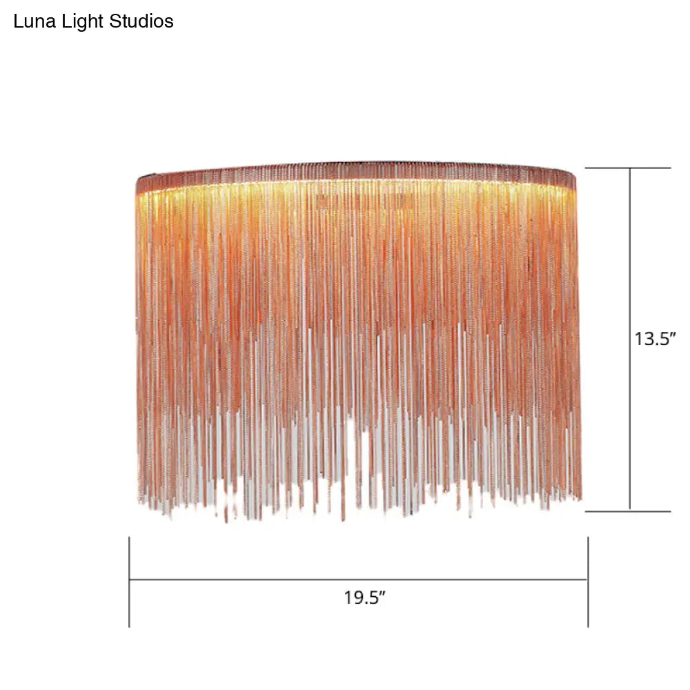 Led Chain Fringe Chandelier - Minimalistic Metal Pendant Light For Living Room