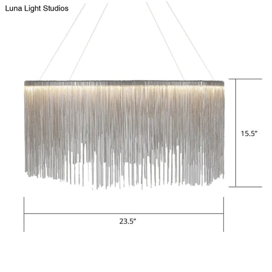 Led Chain Fringe Chandelier - Minimalistic Metal Pendant Light For Living Room