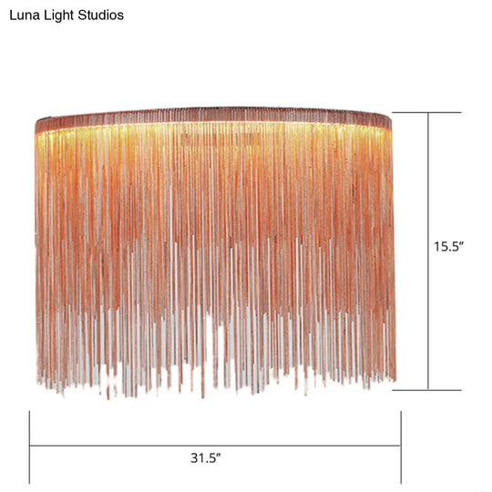 Led Chain Fringe Chandelier - Minimalistic Metal Pendant Light For Living Room