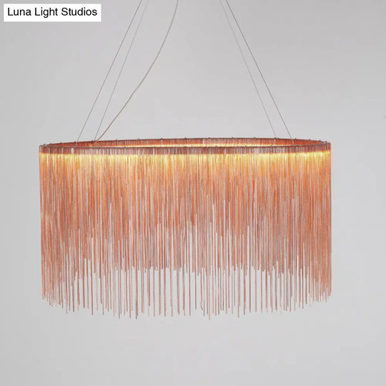 Led Chain Fringe Chandelier - Minimalistic Metal Pendant Light For Living Room Rose Gold / 15.5