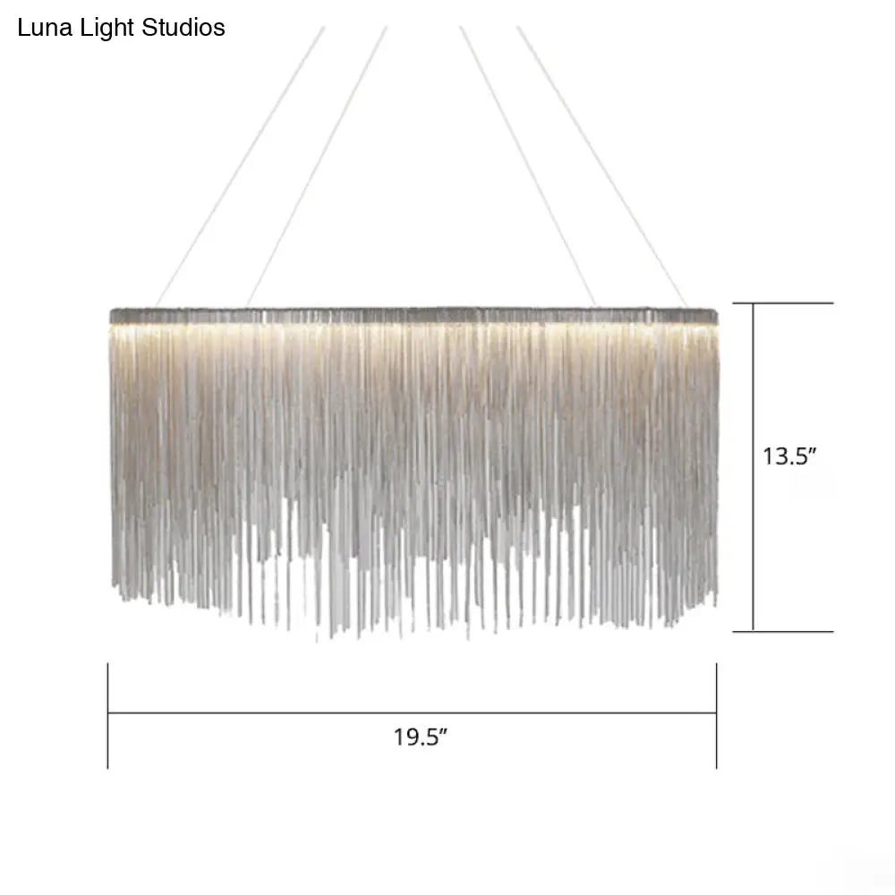 Led Chain Fringe Chandelier - Minimalistic Metal Pendant Light For Living Room