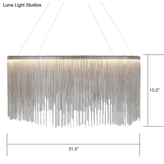 Led Chain Fringe Chandelier - Modern Metal Pendant Light For Living Room