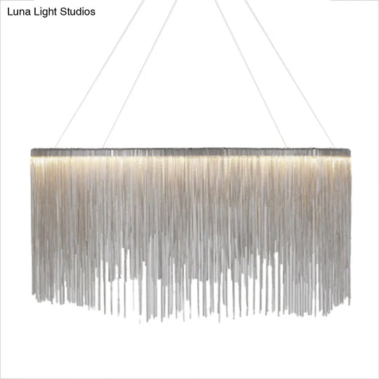Led Chain Fringe Chandelier - Minimalistic Metal Pendant Light For Living Room