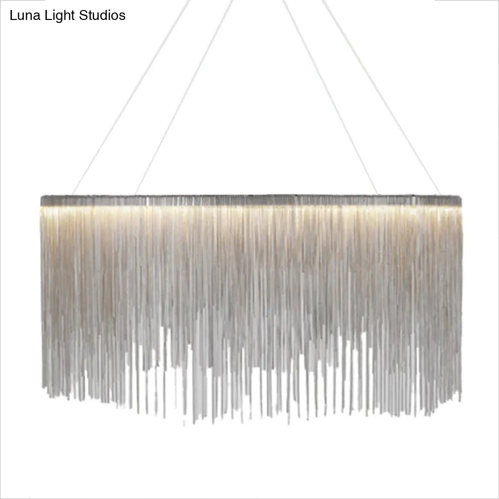 Led Chain Fringe Chandelier - Modern Metal Pendant Light For Living Room