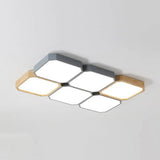 Led Checkered Ceiling Light: Nordic Grey Metal And Wood Fixture For Living Room 6 / White