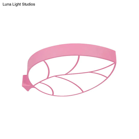 Led Children’s Flush Mount Fixture With Acrylic Leaf - Like Shade In Red/Pink/Yellow - Warm/White