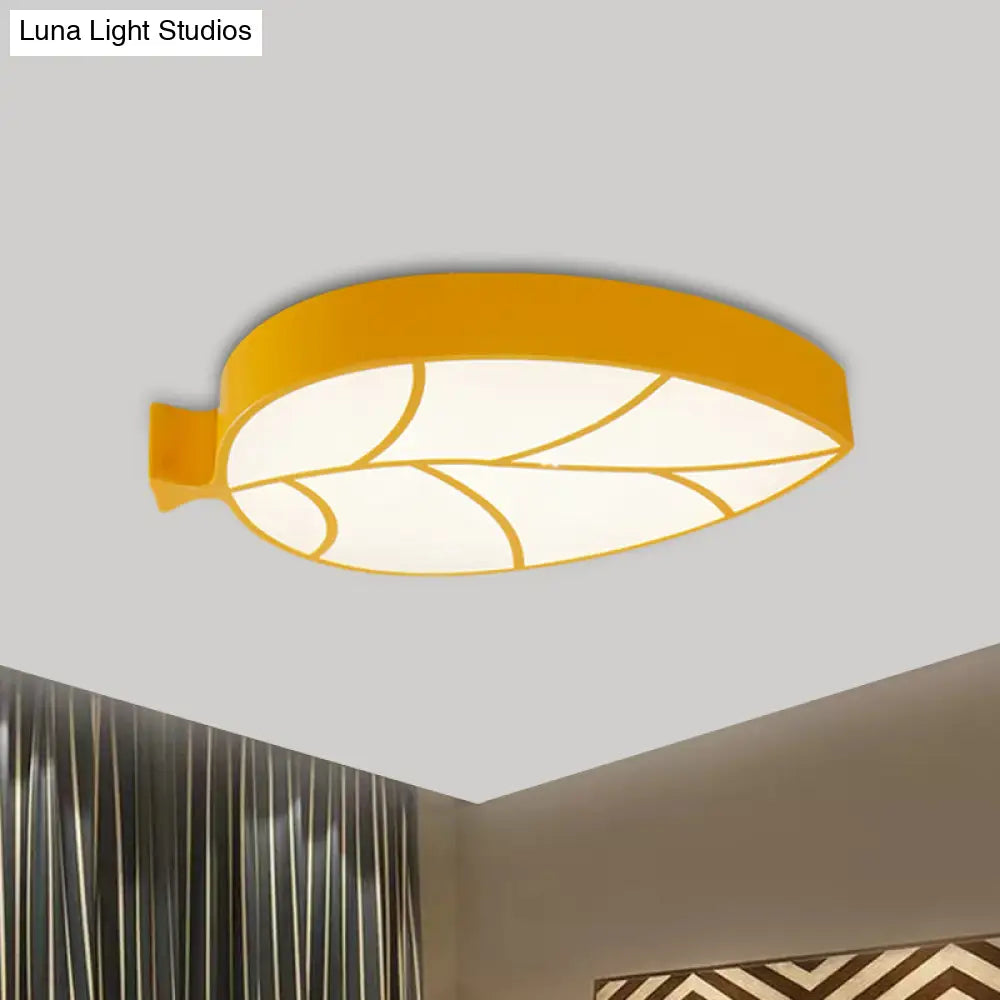 Led Children’s Flush Mount Fixture With Acrylic Leaf - Like Shade In Red/Pink/Yellow - Warm/White