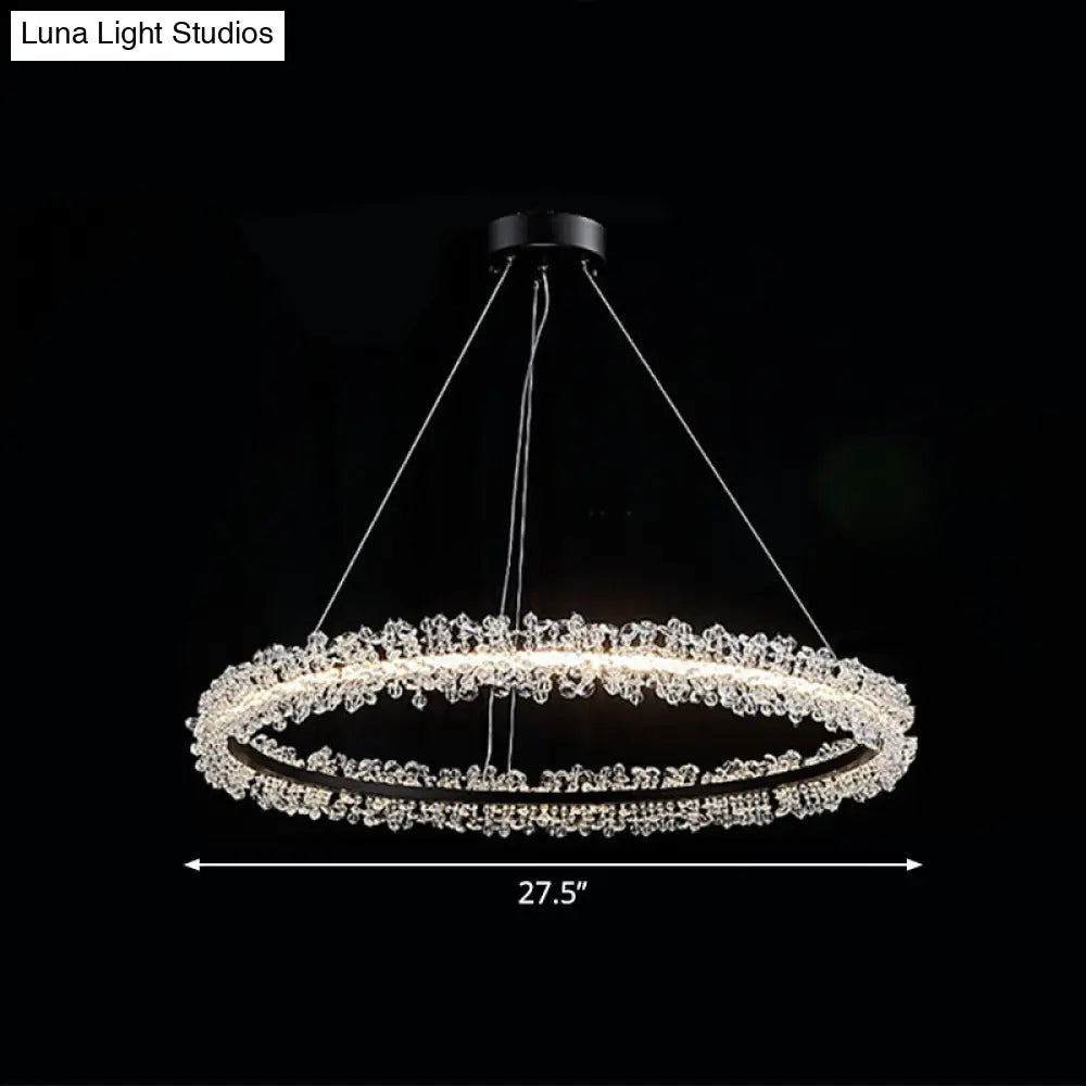 Simplicity Circle Led Chandelier With Crystal Beads - Elegant Pendant Lighting Fixture For Living