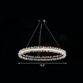 Led Circle Chandelier With Crystal Beads - Elegant Living Room Pendant Light Black / 19.5’