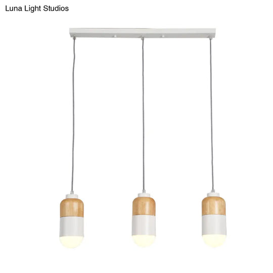 Led Cluster Pendant Light With Metal Modernist Design - 3 Bulbs White And Wood For Dining Table
