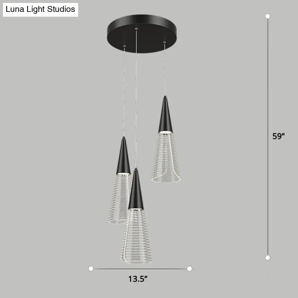 Led Cone Multi Pendant Ceiling Light - Modern Novelty Suspension For Dining Room 3 / Black Round