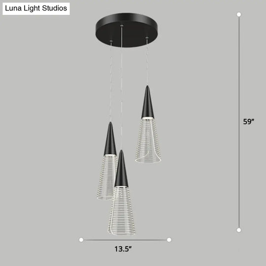 Led Cone Multi Pendant Ceiling Light - Modern Novelty Suspension For Dining Room 3 / Black Round