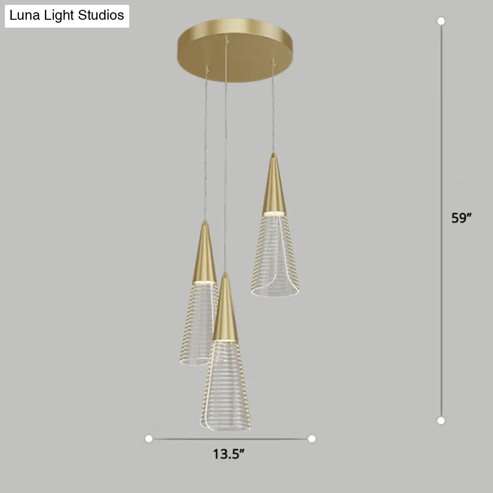 Led Cone Multi Pendant Ceiling Light - Modern Novelty Suspension For Dining Room 3 / Gold Round