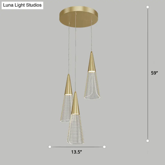 Led Cone Multi Pendant Ceiling Light - Modern Novelty Suspension For Dining Room 3 / Gold Round