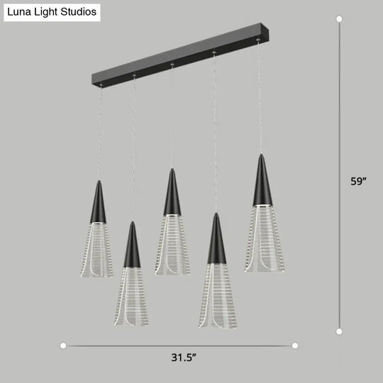 Led Cone Multi Pendant Ceiling Light - Modern Novelty Suspension For Dining Room 5 / Black Linear