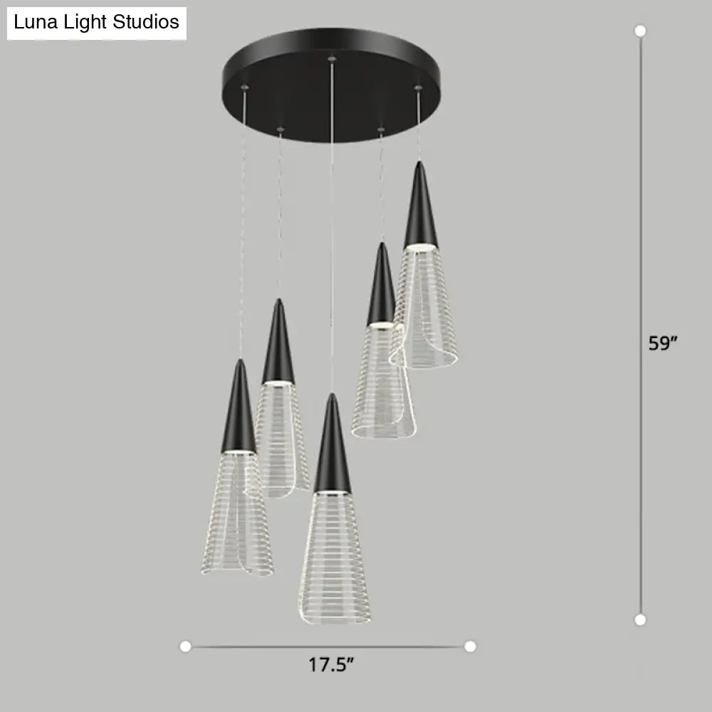 Led Cone Multi Pendant Ceiling Light - Modern Novelty Suspension For Dining Room 5 / Black Round
