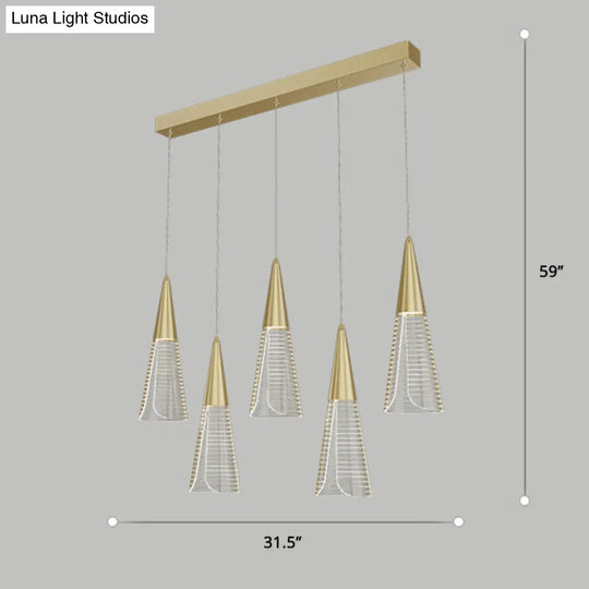 Led Cone Multi Pendant Ceiling Light - Modern Novelty Suspension For Dining Room 5 / Gold Linear