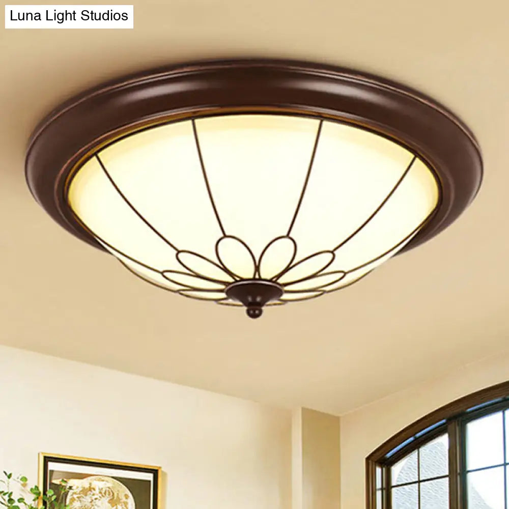 Led Corridor Ceiling Flush Light Fixture - Classic Brown Bowl Frosted Glass Shade In Warm/White