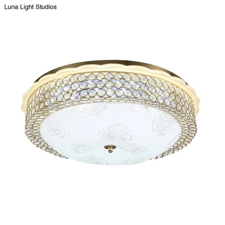 Led Crystal Bead Flushmount Lamp For Foyer - Modernist Circle Design 16’/19.5’ Wide