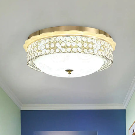 Led Crystal Bead Flushmount Lamp For Foyer - Modernist Circle Design 16’/19.5’ Wide Gold / 16’