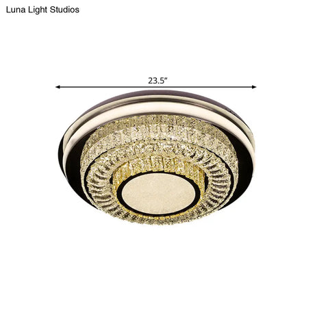 Led Crystal Block Round Flushmount Ceiling Light In Chrome Finish