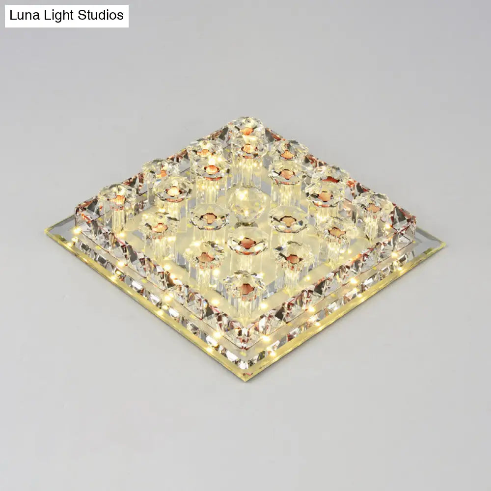 Led Crystal Block Square Flush Mount Fixture For Corridor Coffee