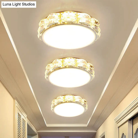 Led Crystal Ceiling Lamp: Simple Scalloped Design Integrated Flush Light Fixture (Black/White)