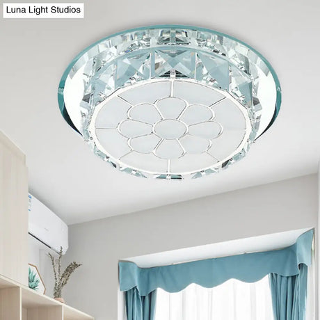 Led Crystal Ceiling Light - Elegant Chrome Floral Design In 3 Options Ideal For Corridors Recessed