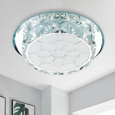 Led Crystal Ceiling Light - Elegant Chrome Floral Design In 3 Options Ideal For Corridors Recessed