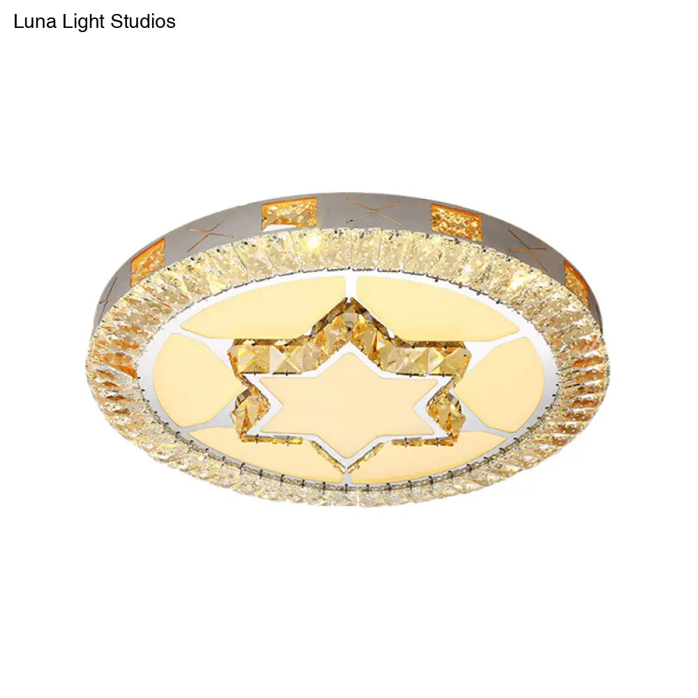 Led Crystal Ceiling Light Flush-Mount Fixture - Modern Chrome With Clear Inlaid Diamond/Flower/Star