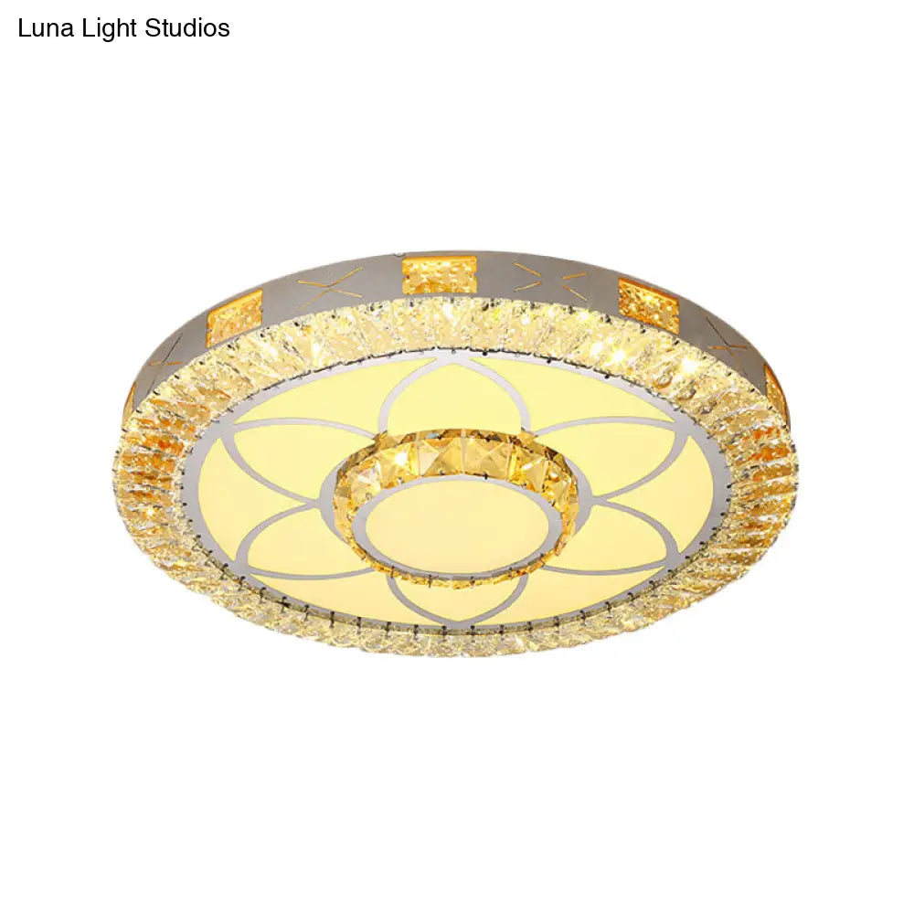 Led Crystal Ceiling Light Flush-Mount Fixture - Modern Chrome With Clear Inlaid Diamond/Flower/Star