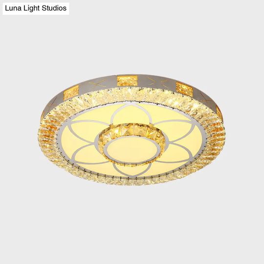 Led Crystal Ceiling Light Flush-Mount Fixture - Modern Chrome With Clear Inlaid Diamond/Flower/Star