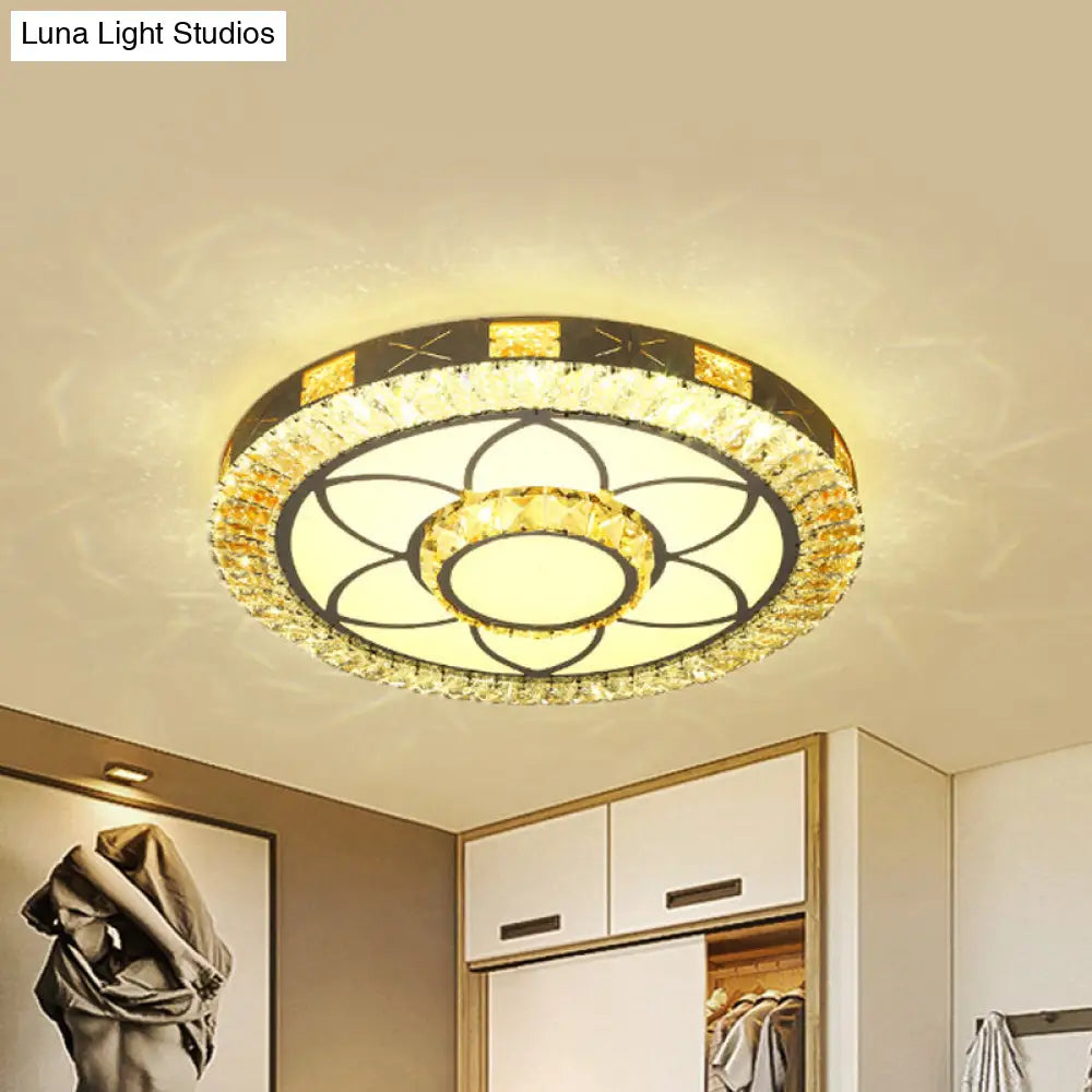 Led Crystal Ceiling Light Flush-Mount Fixture - Modern Chrome With Clear Inlaid Diamond/Flower/Star