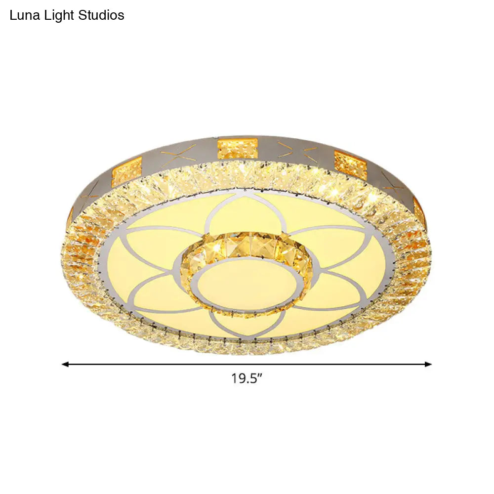 Led Crystal Ceiling Light Flush-Mount Fixture - Modern Chrome With Clear Inlaid Diamond/Flower/Star