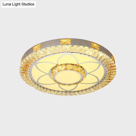 Led Crystal Ceiling Light Flush-Mount Fixture - Modern Chrome With Clear Inlaid Diamond/Flower/Star