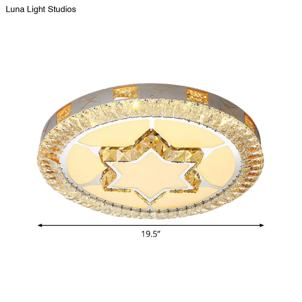 Led Crystal Ceiling Light Flush-Mount Fixture - Modern Chrome With Clear Inlaid Diamond/Flower/Star