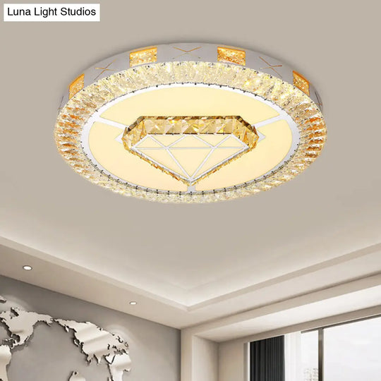 Led Crystal Ceiling Light Flush-Mount Fixture - Modern Chrome With Clear Inlaid Diamond/Flower/Star