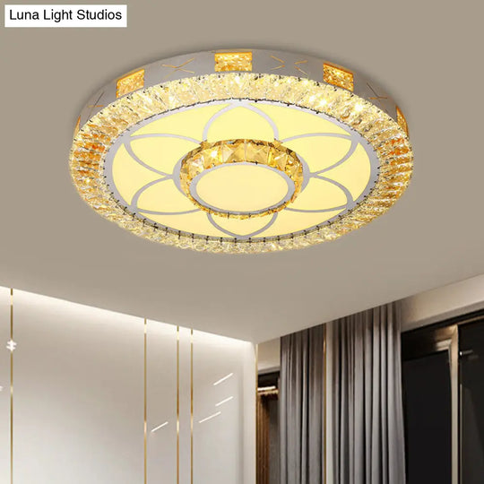 Led Crystal Ceiling Light Flush-Mount Fixture - Modern Chrome With Clear Inlaid Diamond/Flower/Star