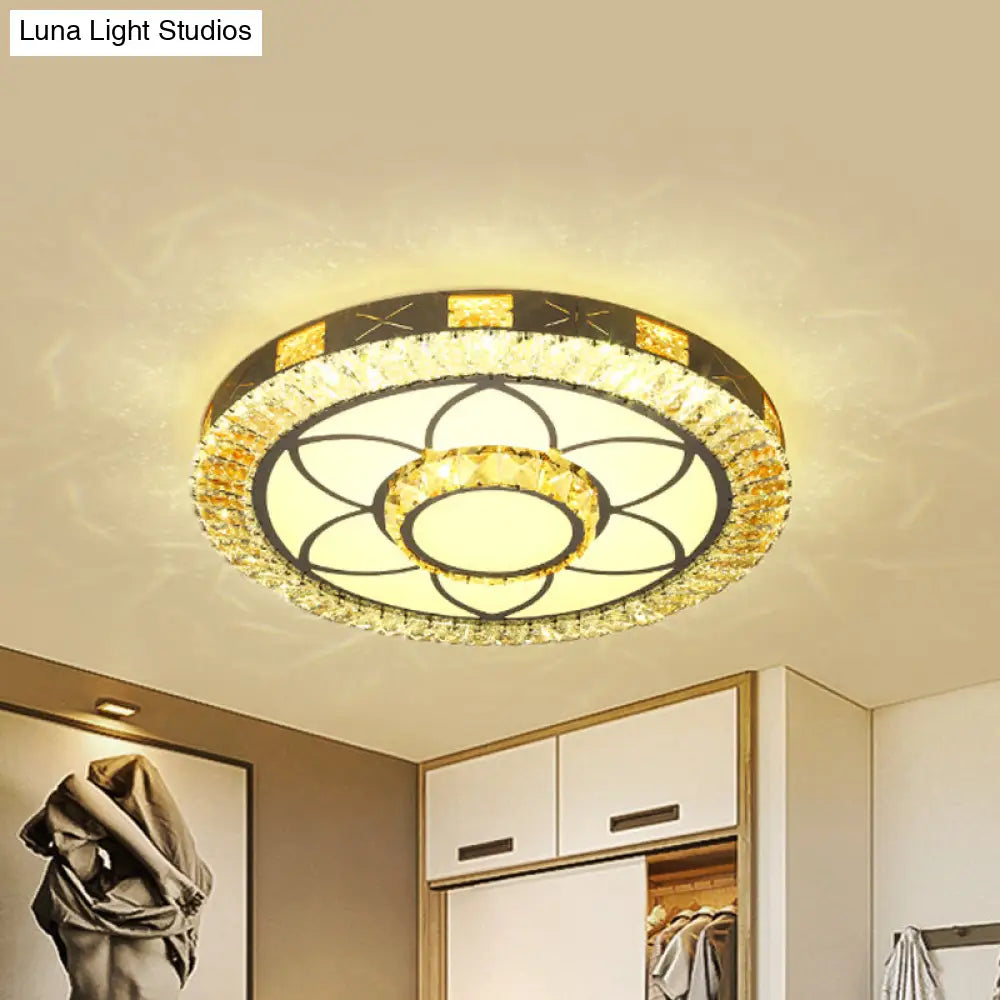 Led Crystal Ceiling Light Flush-Mount Fixture - Modern Chrome With Clear Inlaid Diamond/Flower/Star