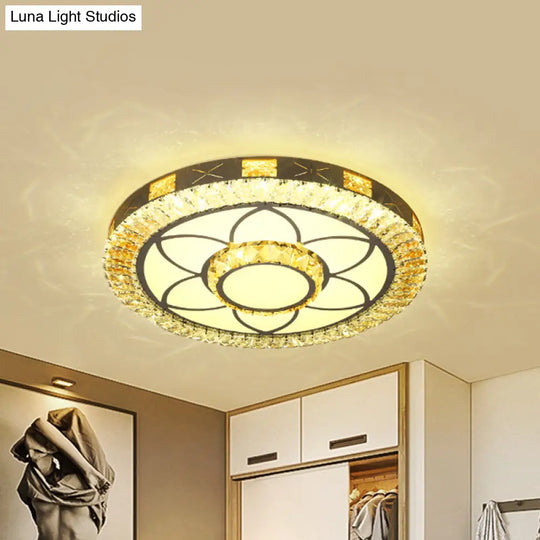Led Crystal Ceiling Light Flush-Mount Fixture - Modern Chrome With Clear Inlaid Diamond/Flower/Star