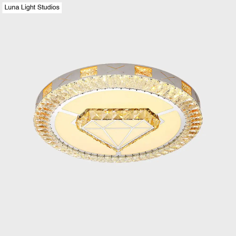 Led Crystal Ceiling Light Flush-Mount Fixture - Modern Chrome With Clear Inlaid Diamond/Flower/Star
