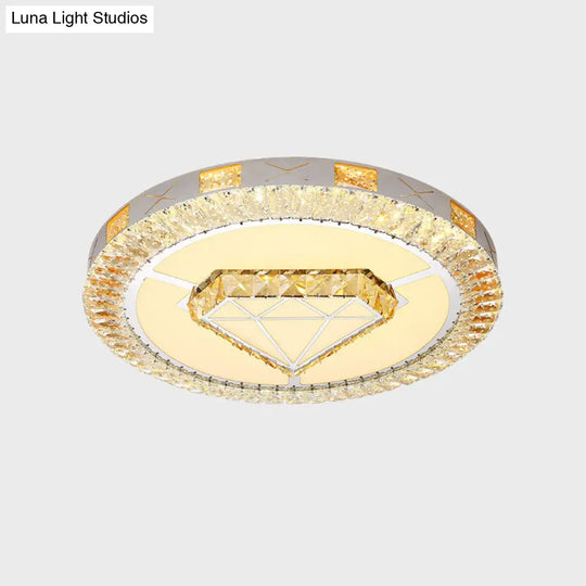 Led Crystal Ceiling Light Flush-Mount Fixture - Modern Chrome With Clear Inlaid Diamond/Flower/Star