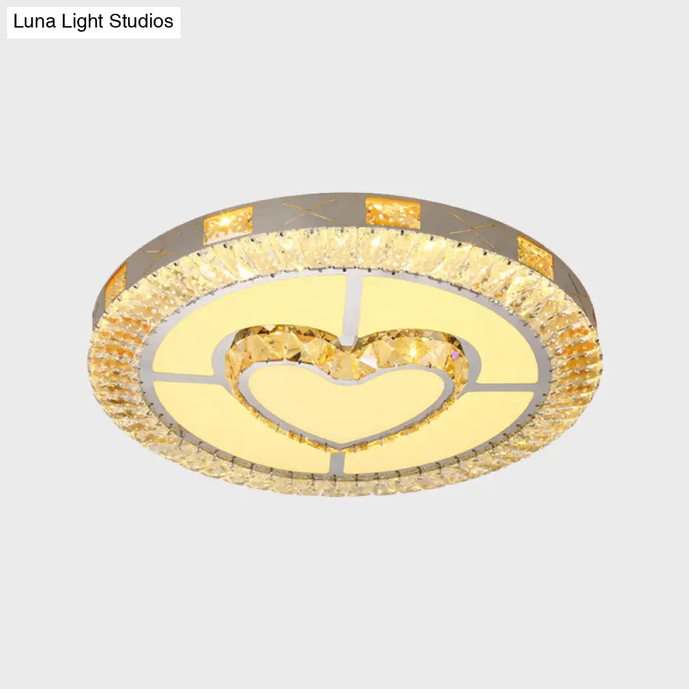 Led Crystal Ceiling Light Flush-Mount Fixture - Modern Chrome With Clear Inlaid Diamond/Flower/Star